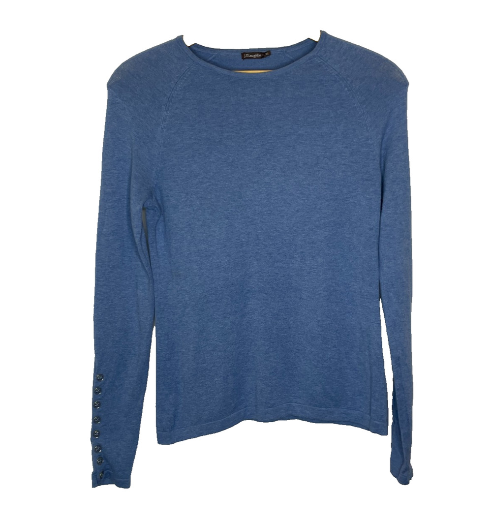 Women's XS J.McLaughlin Blue Cotton Blend Button Crewneck Pullover Sweater